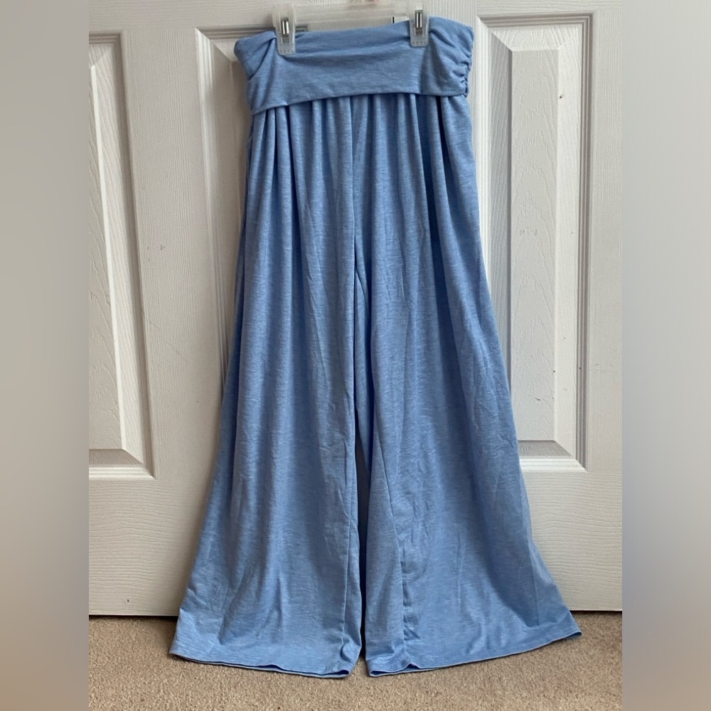 Women's Blue Wide-Leg Cropped Lounge Pant